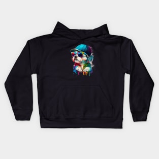 Colourful cool Malteser Terrier dog with sunglasses and Cap Kids Hoodie